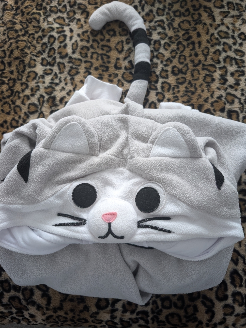 Gray Cat Hooded Onesie - Cozy Fleece Sleepwear